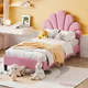 Letto imbottito 90X200 cm Letto per bambini Struttura letto con testiera floreale e base a doghe Letto Teenie Girl in tessuto di velluto