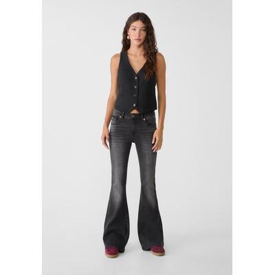Stradivarius D04 low rise flared jeans Washed black 6