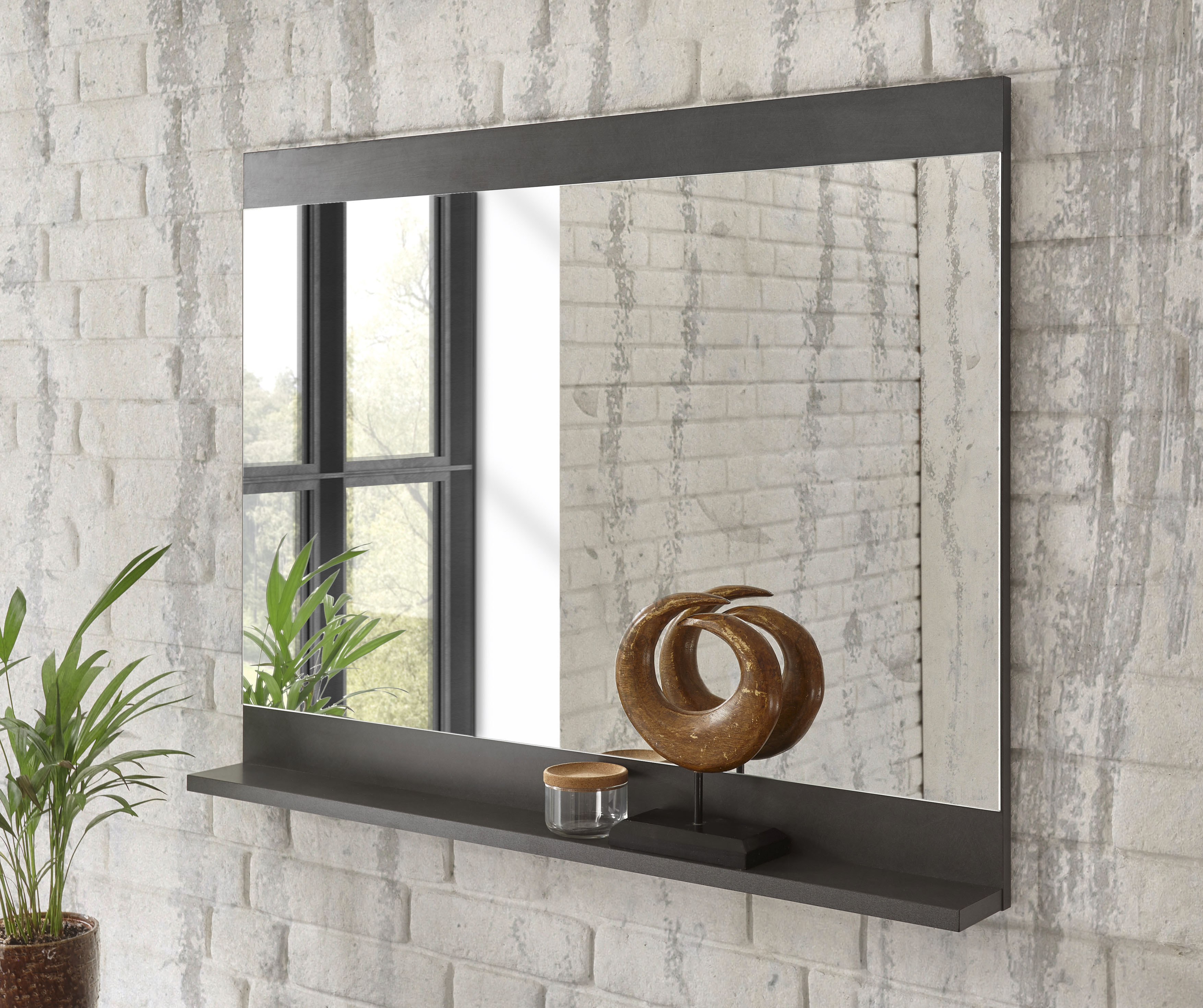 Wandspiegel HOME AFFAIRE "Brooklyn, moderner Spiegel, Garderobenspiegel", bunt (grau), B:92cm H:71cm T:10cm, FSC-zertifizierter Holzwerkstoff, Spiegel, Wandspiegel, universell einsetzbar, mit Ablagefläche, eckig, 92 cm breit