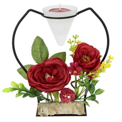 Teelichthalter I.GE.A. "Rose", rot, B:17cm H:19cm, Kerzenhalter, Metall Glaseinsatz Teelichtkerze Kunstblumen Kerzenständer Advent 3D Image