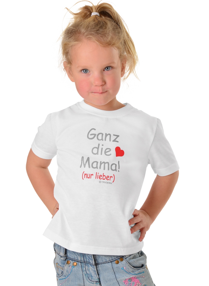 T-Shirt TRIGEMA "TRIGEMA T-Shirt Mamas Liebling", Kinder, Gr. 92, weiß, 100% Baumwolle (Bio-Baumwolle kbA), Basic, Shirts Image