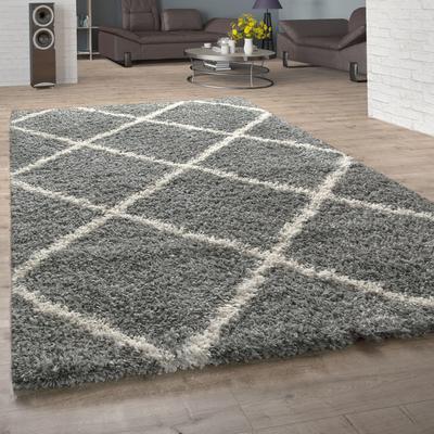 Hochflor-Teppich PACO HOME "Kalmar 441", grau, B:60cm H:40mm L:100cm, Polypropylen, Teppiche, Scandi Design, Rauten Muster, weich & kuschelig, Kundenliebling Image