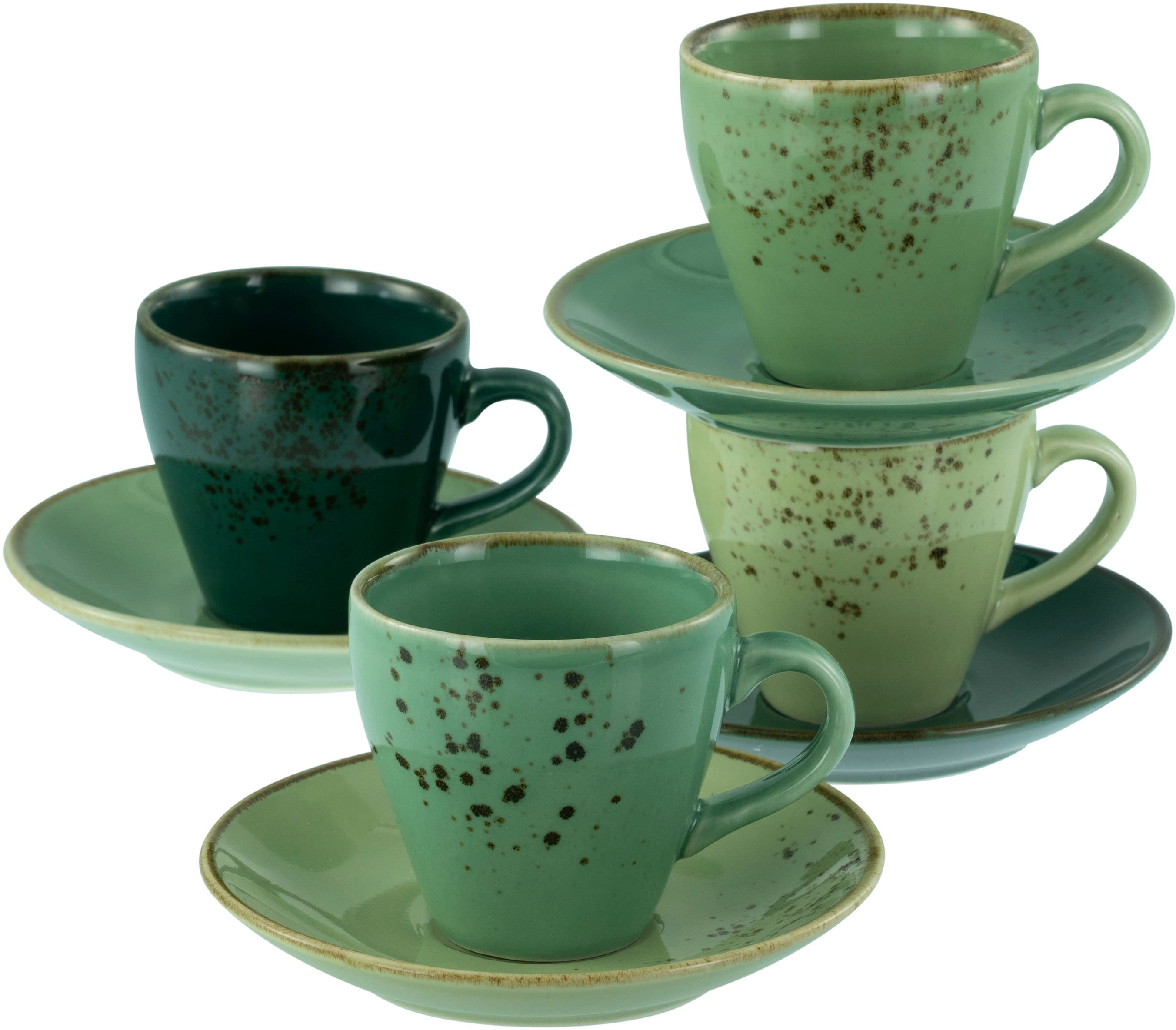 Espressotasse CREATABLE "Nature Collection Green Life, Espresso-Set, 8-tlg.", grün, 8 Stk., Steinzeug, Trinkgefäße, Handwerklicher Look, Vintage Image