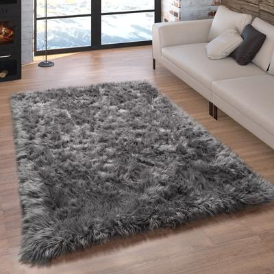 Fellteppich PACO HOME "Playa 960", grau (anthrazit), B:40cm H:64mm L:60cm, Polyester, Teppiche, Fellteppich, Kunstfell, Flokati-Optik, Hochflor, weich und flauschig, Uni-Farben Image