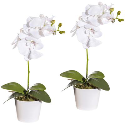 Kunstpflanze CREATIV GREEN "Orchidee Phalaenopsis", weiß, H:40cm, Polyester, Kunststoff, Kunstpflanzen, im Keramiktopf