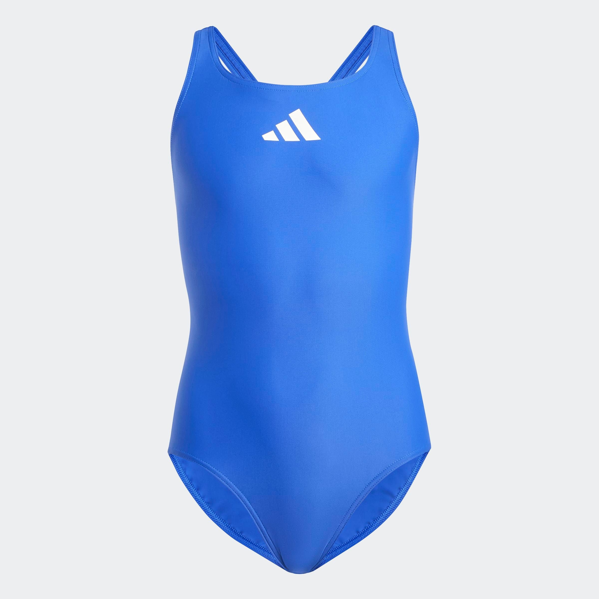 Badeanzug ADIDAS PERFORMANCE "3 BARS SOL ST Y", Kinder, Gr. 128, N-Gr, blau (semi lucid blau, weiß), Obermaterial: 78% Polyamid, 22% Elasthan, Sportlich, Badeanzüge Image