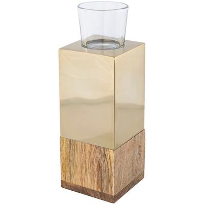 Teelichthalter CREATIV HOME "Kerzenhalter Tower", beige (champagnerfarben), B:8cm H:23cm T:8cm, Holz, Edelstahl, Glas, Kerzenhalter, aus Holz, Edelstahl und Glas Image