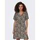Minikleid ONLY "ONLEVIDA S/S SHORT DRESS WVN NOOS", Damen, Gr. M (38), N-Gr, pumice stone aop:alma heart leo, Web, Obermaterial: 100% Viskose, bedruckt, casual, regular fit kurz, V-Ausschnitt, Kurzarm, Kleider