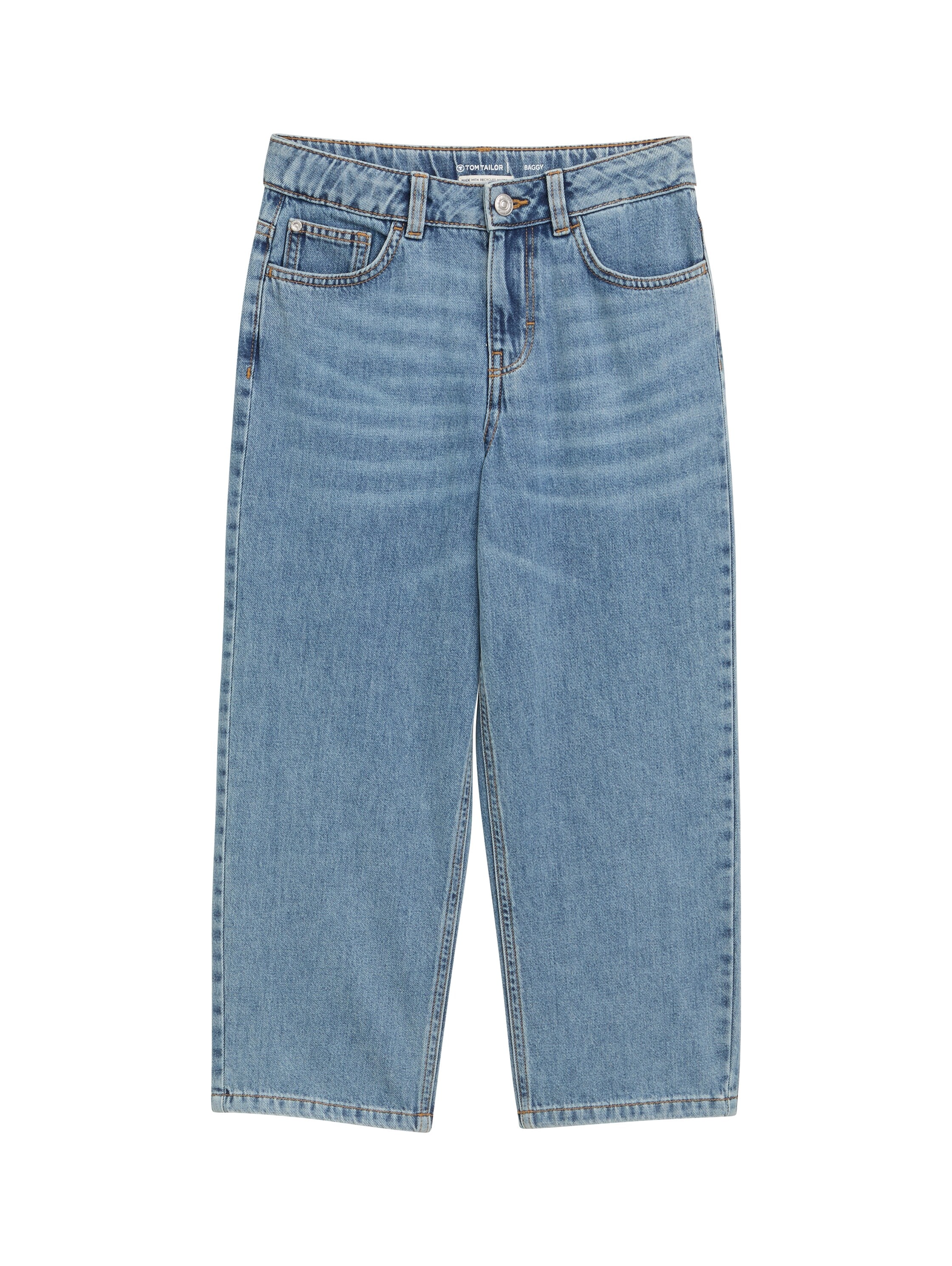 5-Pocket-Jeans TOM TAILOR, Jungen, Gr. 146, N-Gr, blau (light stone blau denim), Denim/Jeans, Obermaterial: 100% Baumwolle. Futter: 100% Baumwolle, bequem lang, Jeans 5-Pocket-Jeans, Baggy Jeans- mit ausgestelltem Bein