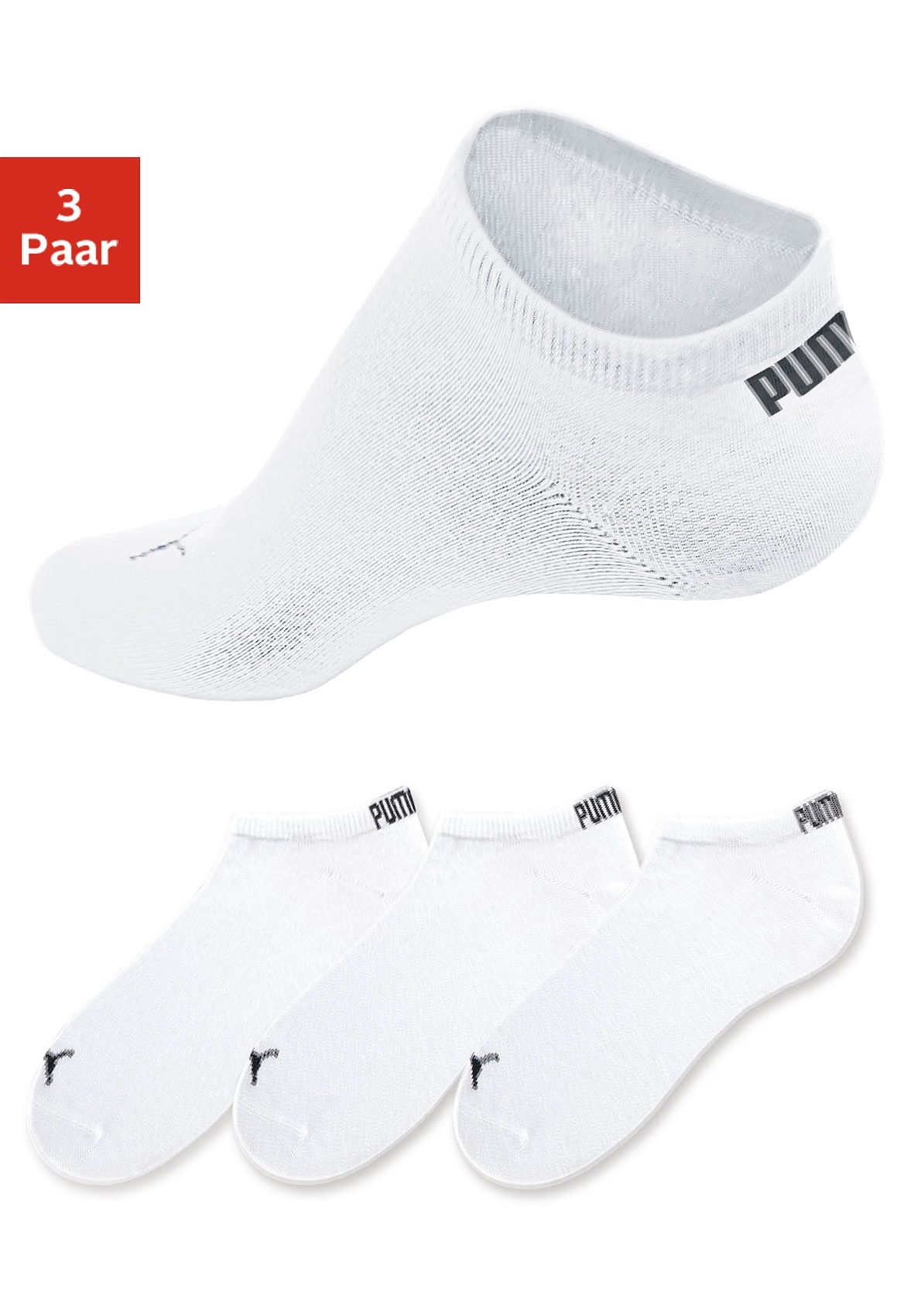 Sneakersocken PUMA, Damen, Gr. 47-49, weiß (3x weiß), Baumwolle, Baumwollmischung, Elasthan, unifarben, elastisch, Socken, mit eingestricktem Markenlogo Image