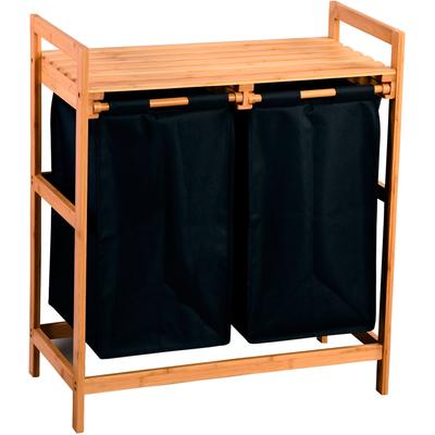 Wäschesortierer KESPER "Wäschesammler, Bambus, FSC", beige (natur, schwarz), B:64cm H:73cm T:33cm, Bambus, Polyester, Wäschesammler, mit 2 Auffangtaschen für Wäsche Image