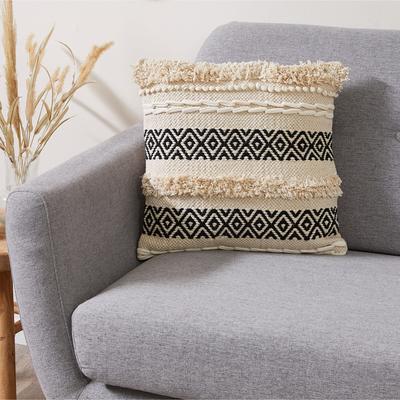 Dekokissen ANDIAMO "Livia", beige (creme,schwarz, ethnomuster), B:45cm H:12cm L:45cm, Obermaterial: 100% Baumwolle, Dekokissen_Sitzkissen_Kissenhüllen, Ethnomuster, gestreift, Kissenhülle mit Füllung, eckig, 45x45 cm Image
