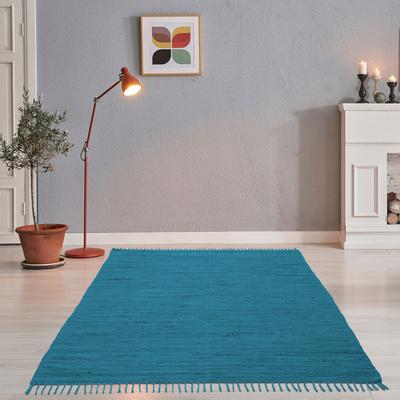 Teppich THEKO "Happy Cotton Fleckerl, handgewebt" Gr. 1, blau (türkis), B:40cm H:5mm L:60cm, Baumwolle, Teppiche, Fransenteppich, Flachgewebe, reine Baumwolle, meliert, mit Fransen, auch als Läufer Image