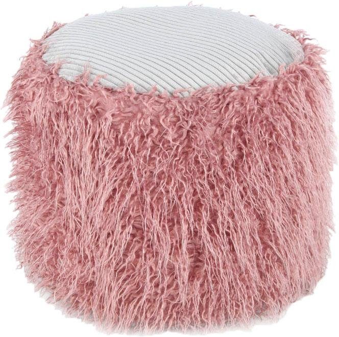 Pouf KAYOOM "Fellpouf Bobtail 125, Fellhocker in zweifarbigem Design", rosa (rosa, grau), B:45cm H:38cm T:45cm, Bezug: 80% Acrylic 20% Polyester/ Füllmaterial: 100% Polystryol, Poufs, modern, dekorativ, kindersicherer Reißverschluss an der Unterseite Image