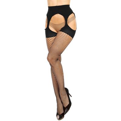 Netzstrumpfhose GLAMORY "Mesh Ouvert", Damen, Gr. 60 (62), schwarz (schwarz matt), Obermaterial: 88% Polyamid, 12% Elasthan, unifarben, elastisch, Strumpfhosen, Plus Size, Ouvert Image
