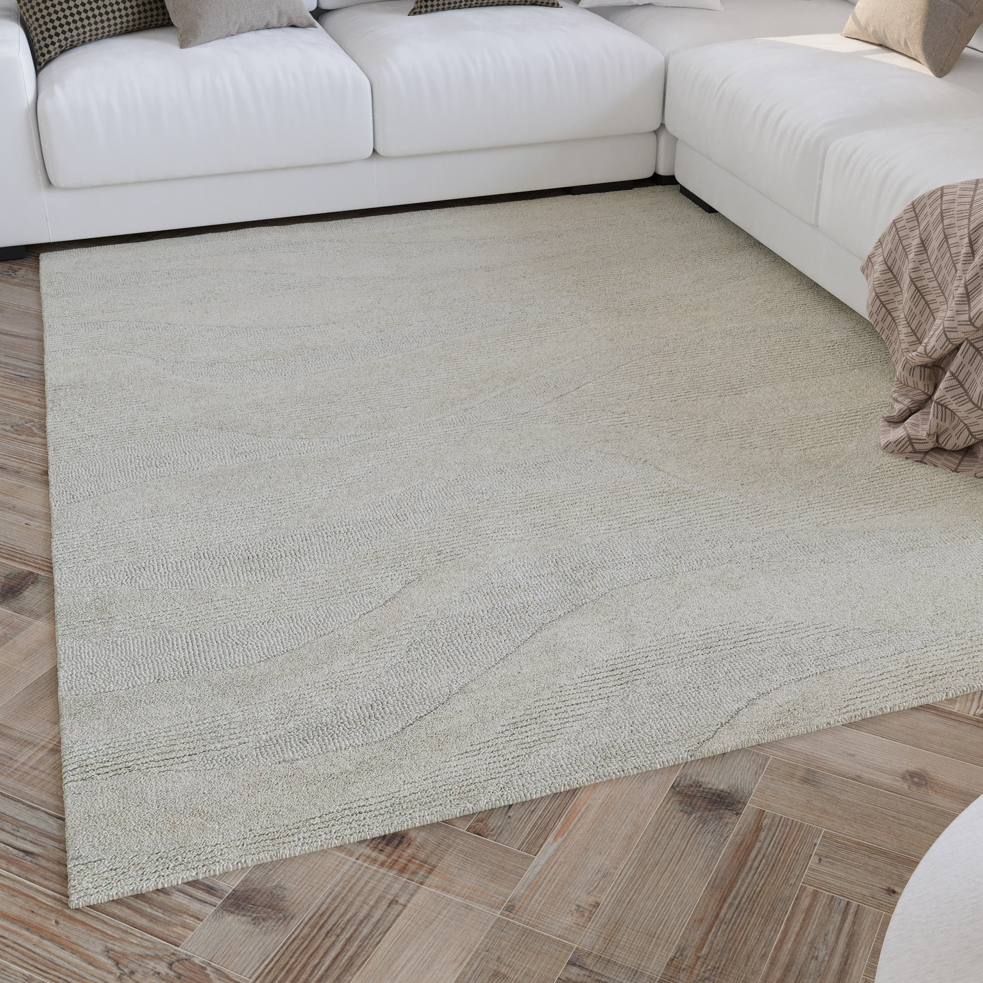 Wollteppich WECON HOME "Hamptons THIRTYFOUR", beige (creme weiß), B:40cm H:15mm L:60cm, Schurwolle, Teppiche, Läufer, Schurwolle, Kurzflor, Wohnzimmer, Schlafzimmer, Wellen Image