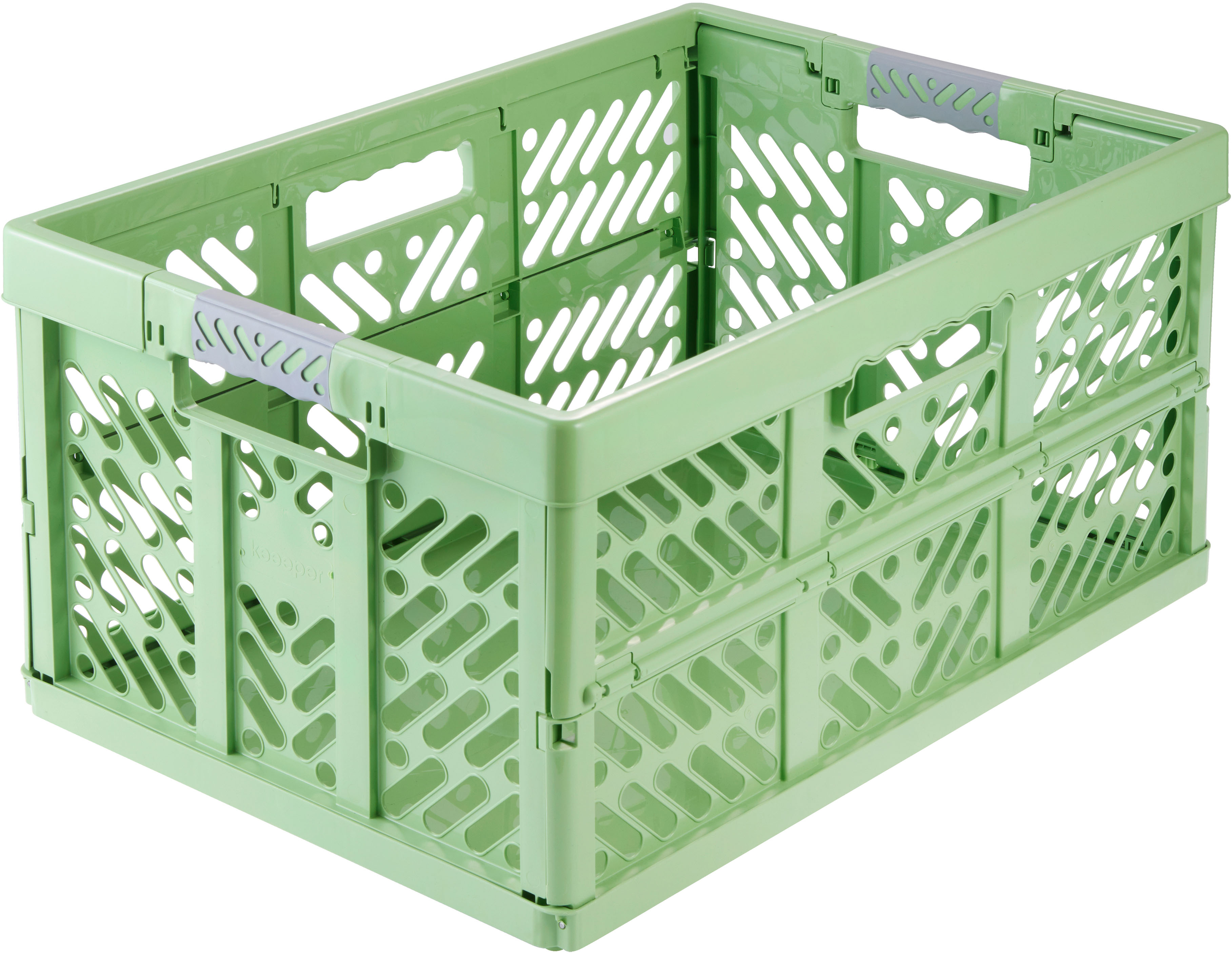 Klappbox KEEEPER "ben eco, Profi-Klappbox mit Softgriffen, 54 x 37 x 28 cm, 45 l", grün (eco grass grün), B:54cm H:28cm T:37cm, Kunststoff, Einkaufskörbe, Soft-Touch-Griffe, zusammenklappbar