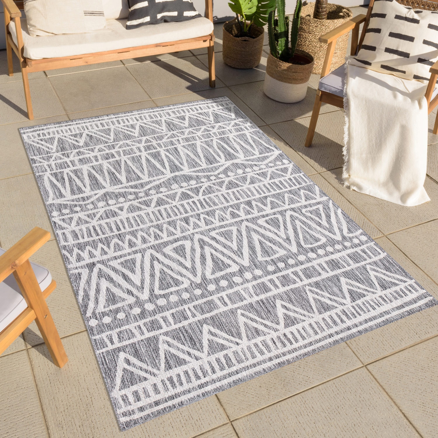 Outdoorteppich CARPET CITY "Outdoor 476", grau, B:60 H:5 L:110, Polypropylen, Teppiche, Läufer, UV-beständig, Flachgewebe, auch quadratisch, In- und Outdoor Image