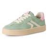 Plateausneaker TAMARIS, Damen, Gr. 42, grün (mint kombiniert), Veloursleder, Lederimitat, unifarben mit Farbeinsatz, Fischgratmuster, sportlich, Schuhe, Freizeitschuh, Halbschuh, Schnürschuh mit gepolstertem Schaftrand