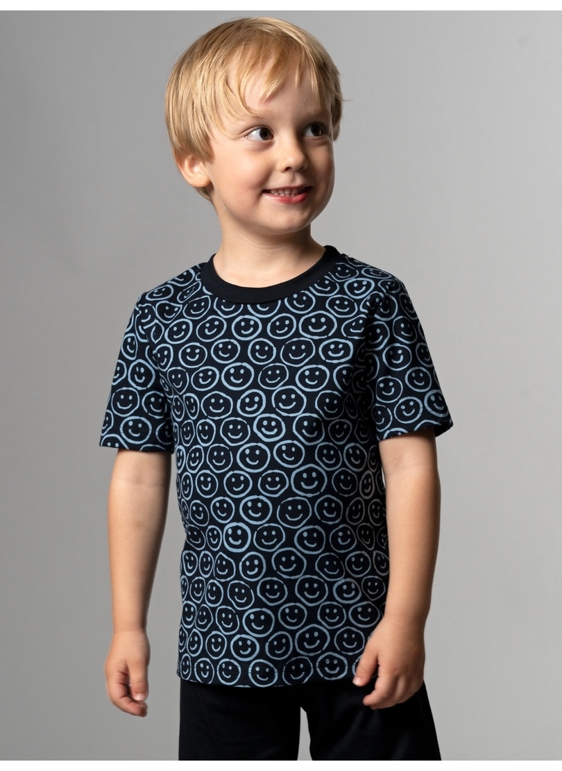 T-Shirt TRIGEMA "TRIGEMA T-Shirt mit freundlichem Smiley-Muster", Kinder, Gr. 116, blau (navy), 100% Baumwolle, Basic, Shirts Image