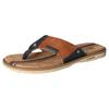 Zehentrenner MUSTANG SHOES, Herren, Gr. 44, blau (cognacfarben, navy), Lederimitat, kontrastfarbene Details, casual, Schuhe, Sommerschuh, Schlappen, Poolslides, Badeschuh, stylische Farbkombi