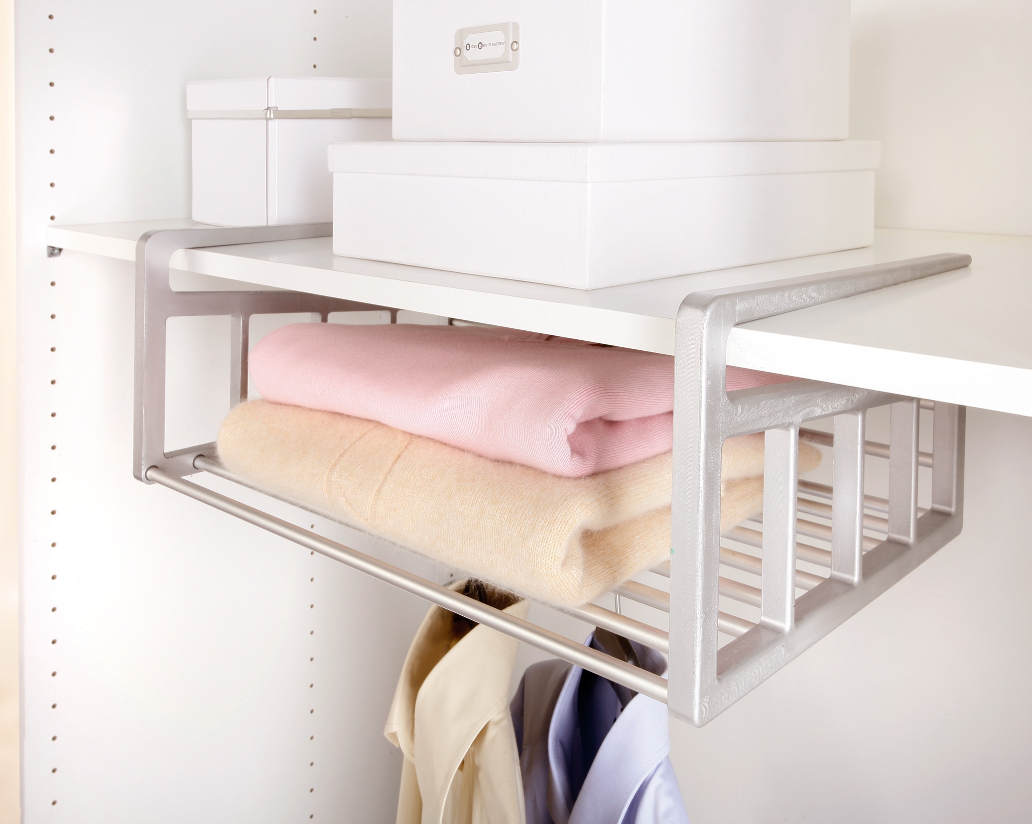 Einhängekorb RUCO, grau (aluminiumfarben, grau), B:44cm H:19cm T:34cm, Aluminium, Kunststoff, Aufbewahrungsboxen, Kunststoff/Aluminium, verstellbar in der Breite von 44-80cm