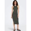 Jerseykleid ONLY "ONLBELFAST S/L MIDI DRESS JRS NOOS", Damen, Gr. M (38), N-Gr, grau (beluga), Jersey, Obermaterial: 97% Baumwolle, 3% Elasthan, unifarben, modisch, figurbetont, Rundhals, ohne Ärmel, Kleider