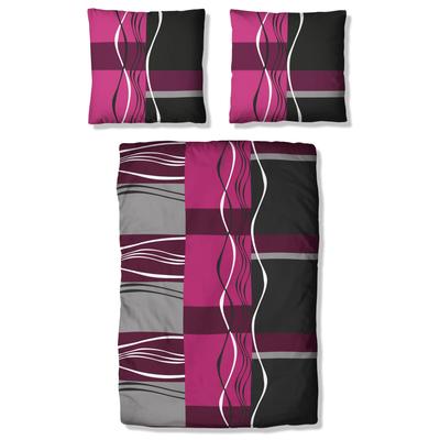 Bettwäsche MY HOME "Kelian", lila (beere, grau), B/L: 155cm x 220cm, , Polycotton recycelt, B/L: 80cm x 80cm, Polycotton recycelt, Obermaterial: 50% Baumwolle, 50% Polyester, Bettwäsche, in verschiedenen Qualitäten, gemusterte Bettwäsche Image