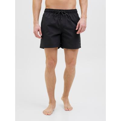 Badeshorts JACK & JONES "JPSTMAUI JJSWIM SOLID AKM SN", Herren, Gr. S, N-Gr, schwarz, Web, Polyester, unifarben, modisch, Badehosen Image