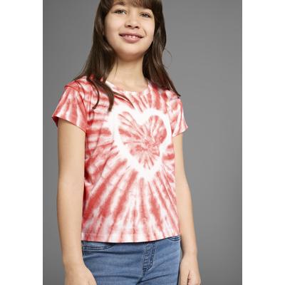 T-Shirt KIDSWORLD "Herz Batik", Mädchen, Gr. 164/170, orange (aprikot), Jersey, Obermaterial: 100% Baumwolle, Batikmuster, modisch, gerade taillenbedeckt, Rundhals, Kurzarm abgesteppte Kante, Shirts, Kurzarm, gerade Passform, vielseitig gemustert Image