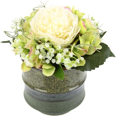 Kunstblume I.GE.A. "Päonie", beige (creme), B:22cm H:25cm L:22cm, Kunstpflanzen, Hortensie mit Schleierkraut im Topf aus Keramik Bauernrose Image