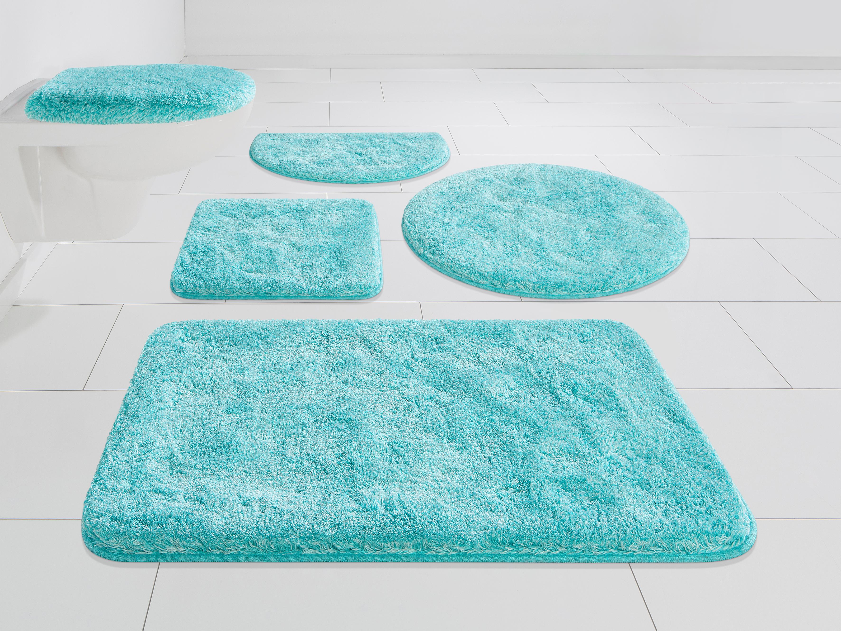 Badematte GRUND "Melos, Badvorleger, Badezimmer Teppich, sehr weich" Gr. 51, blau (türkis), H:27mm, Kunstfaser, Badematten, Badematte, melierte Optik, sehr weicher Flor, Melange-Effekt, Made in Europe