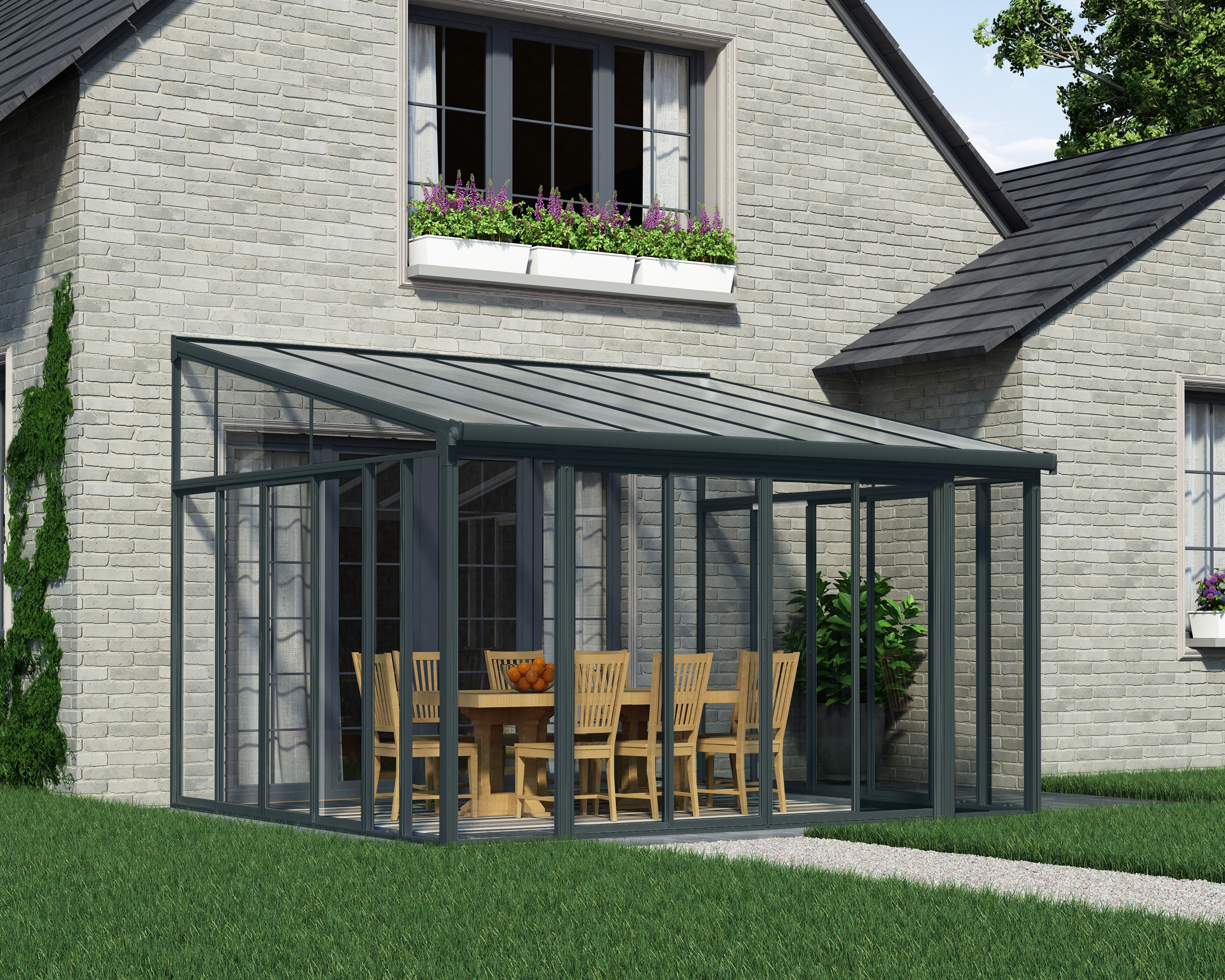 Wintergarten PALRAM - CANOPIA "San Remo Alu Wintergarten", grau, B:435 T:380, Aluminium, Terrassenüberdachungen, Polycarbonatverglasung Image