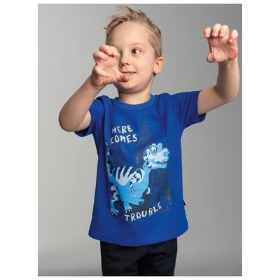 T-Shirt TRIGEMA "TRIGEMA T-Shirt mit großem Dino-Printmotiv", Kinder, Gr. 140, blau (royal), 100% Baumwolle, Basic, Halbarm, Shirts Image