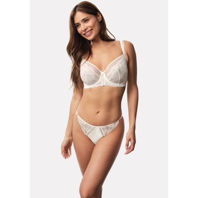Bügel-BH DORINA "LYRA-SATIN", Damen, Gr. 80, Cup G, beige (ivory), Satin, Obermaterial: 72% Polyamid, 17% Polyester, 11% Elasthan, unifarben, leicht glänzend, feminin, BHs, Schnürdetails vorn, Netzstoff, florale Spitze Image