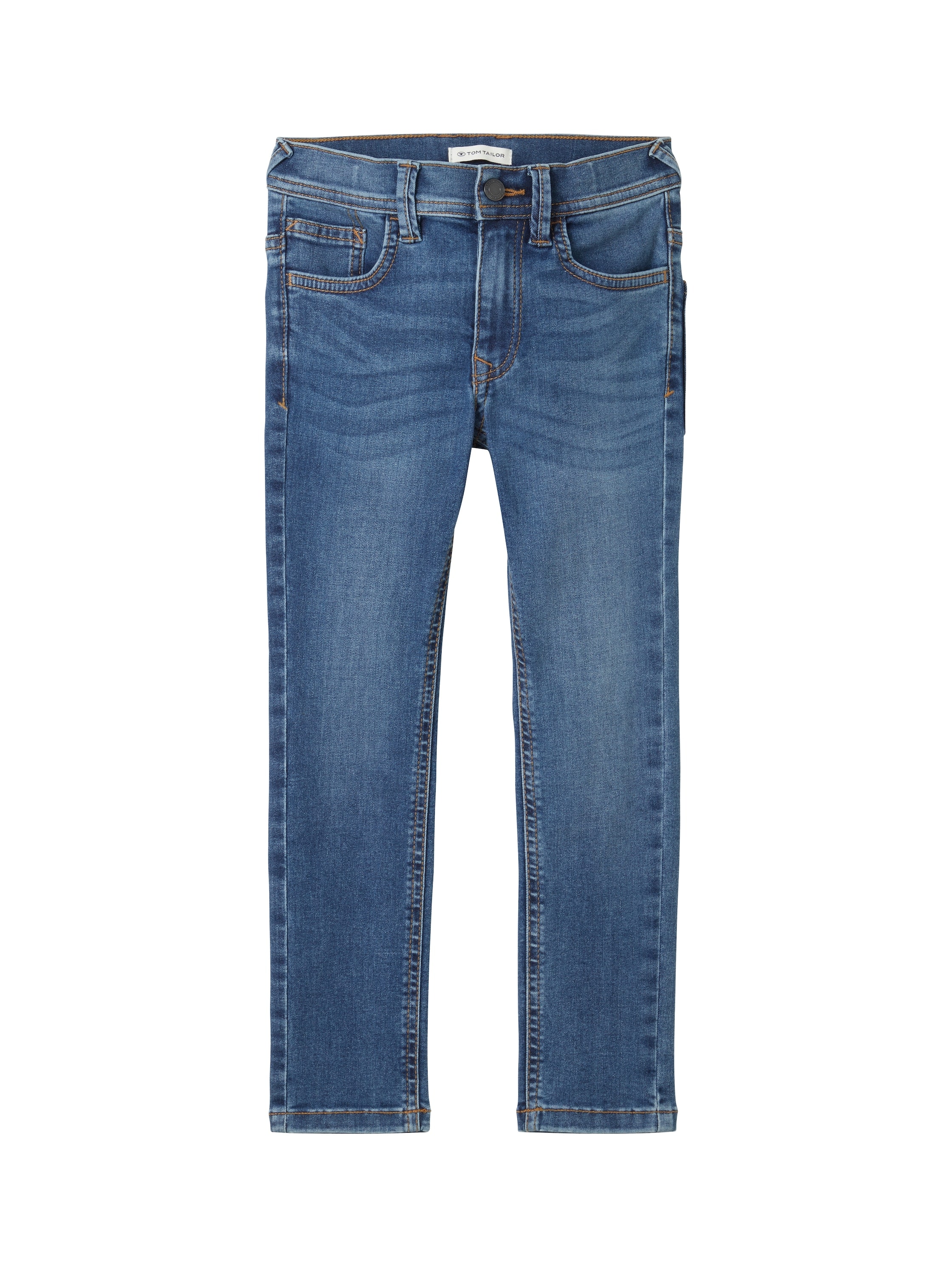 5-Pocket-Jeans TOM TAILOR, Jungen, Gr. 104, N-Gr, blau (blau denim), Denim/Jeans, Obermaterial: 65% Baumwolle, 34% Polyester, 1% Elasthan, unifarben, slim fit normal, Jeans, in Slim Fit Passform und mit Stretch Image