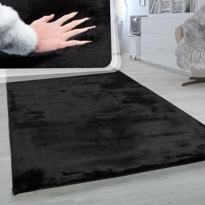 Fellteppich PACO HOME "Rabbit 780", schwarz, B:60cm H:26mm L:90cm, Polyester, Teppiche, Fellteppich, Kunstfell, Kaninchenfell-Haptik, ein echter Kuschelteppich, Uni-Farben Image