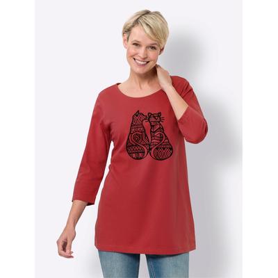 Longshirt CLASSIC BASICS "Longshirt", Damen, Gr. 44, rot (kirsche, schwarz), 100% Baumwolle, gemustert, bedruckt, Rundhals, 3/4-Ärmel, Shirts Image