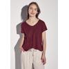 T-Shirt STREET ONE, Damen, Gr. 40, rot (schwarz cherry rot), Stoff, 80% Polyester, 20% Viskose, unifarben, casual, gerade normal, V-Ausschnitt, Kurzarm Bündchen, Shirts, mit abgerundetem V-Ausschnitt