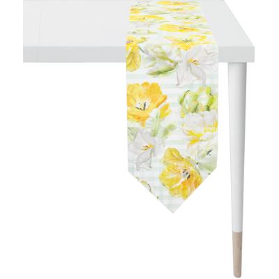 Tischband APELT "6405 SPRINGTIME, Frühjahrsdeko, Frühling", gelb (weiß, gelb, natur), B:25cm L:175cm, Polyester, Baumwolle, Tischdecken, Digitaldruck Image