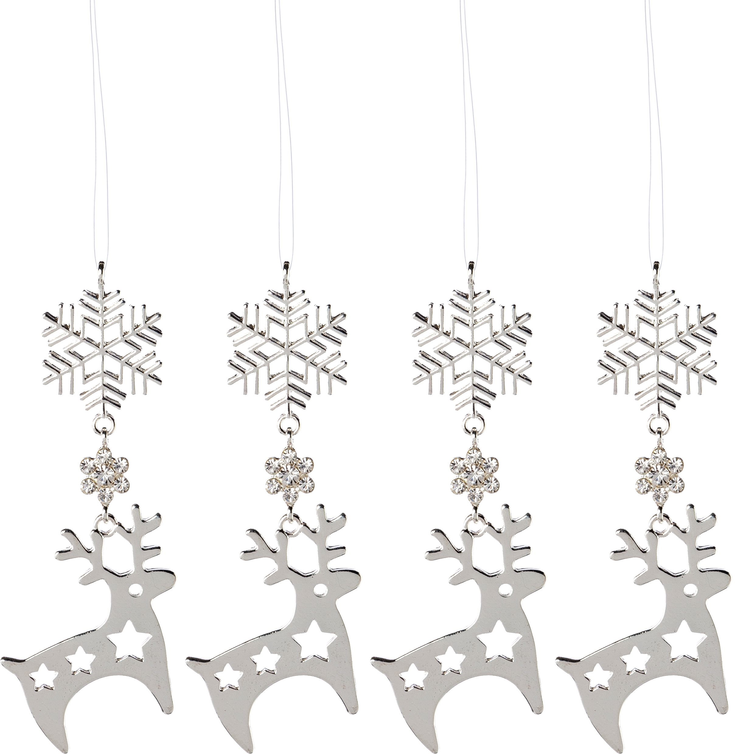 Baumbehang CREATIV DECO "Schneeflocke & Rentier, Weihnachtsdeko, Christbaumschmuck", silber (silberfarben), B:3,5cm H:9,5cm, Metall, Dekohänger, mit liebevollen Details Image