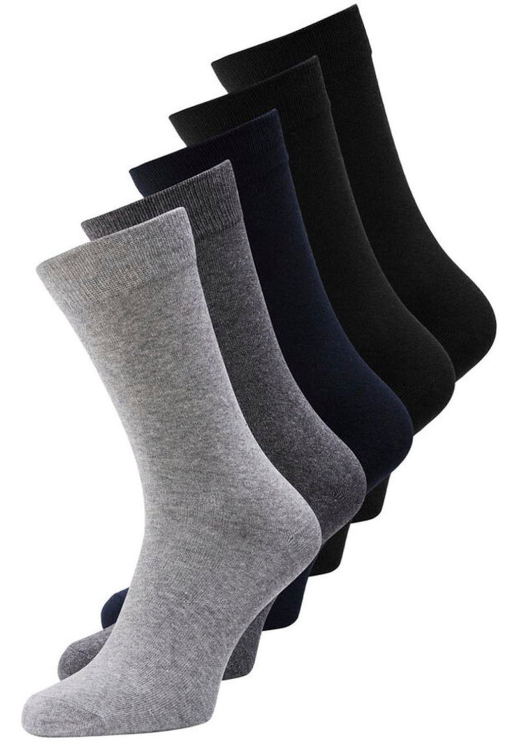 Basicsocken JACK & JONES "JACJENS SOCK 5 PACK NOOS", Herren, grau (dunkelgrau melange), Baumwollmischung, meliert, Socken