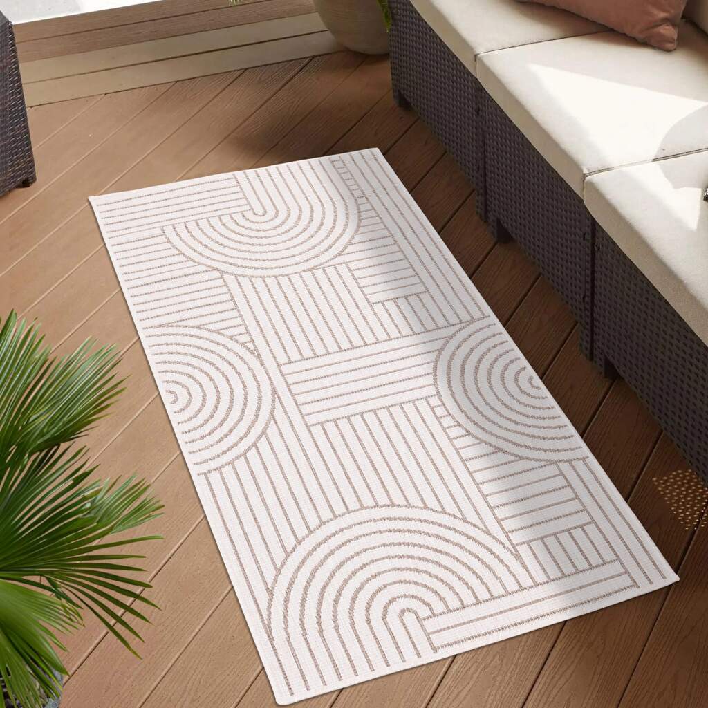 Outdoorteppich CARPET CITY "DUO RUG 5842", beige (creme), B:80cm H:5mm L:150cm, Obermaterial: 100% Polypropylen, Teppiche, Wendeteppich Wetterfest In- & Outdoor, Balkon, Terrasse, Wohnzimmer Image