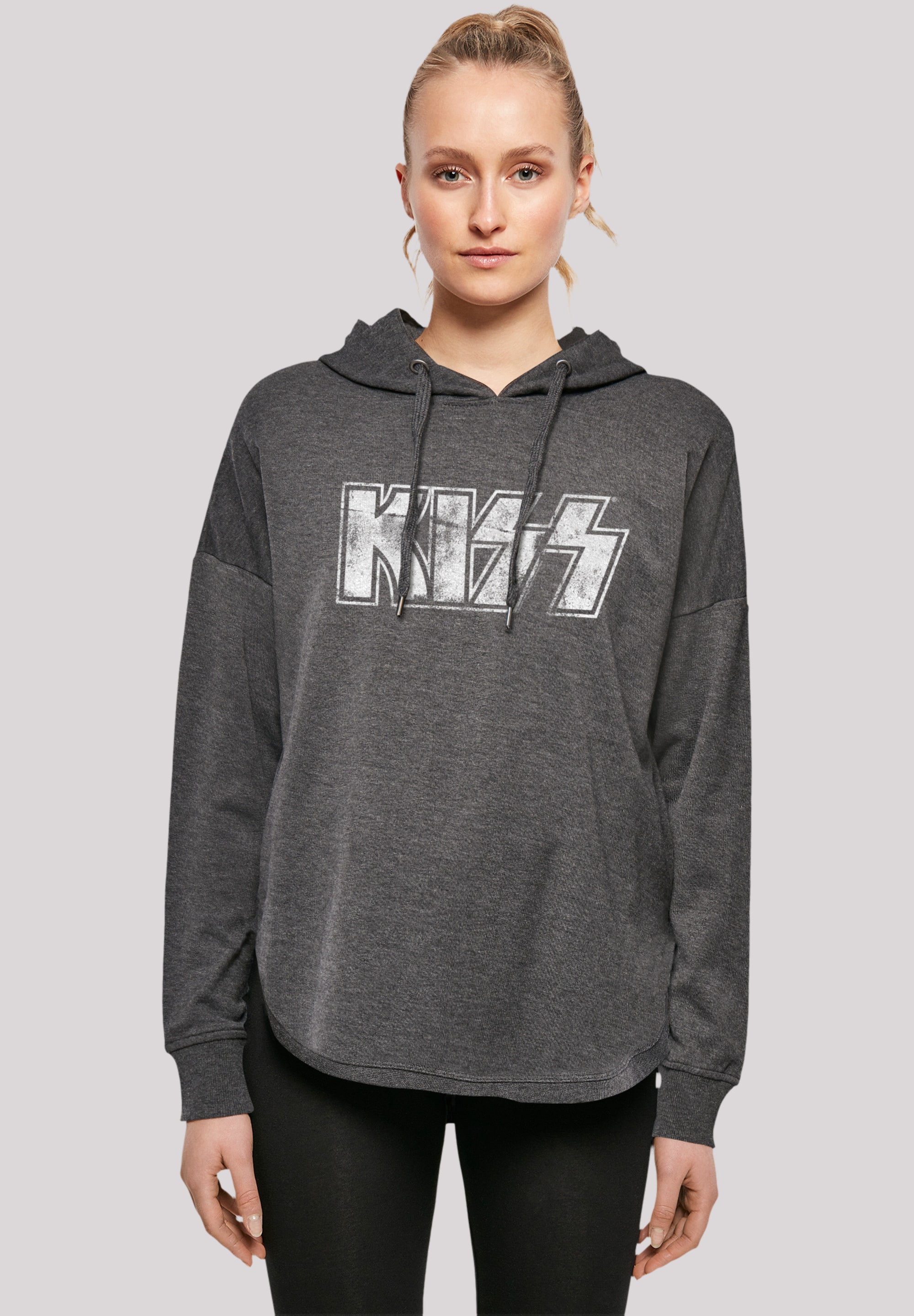 Sweatshirt F4NT4STIC "Kiss Rock Music Band Vintage Logo", Damen, Gr. L, grau (charcoal), Obermaterial: 100% Baumwolle, oversize, ohne Bündchen, Sweatshirts Sweatshirt, Premium Qualität, Band, Logo