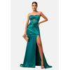 Jerseykleid MODA MINX "Daisy Long Slit Dress", Damen, Gr. M, EURO-Größen, grün (dunkelgrün), 100% Polyester, unifarben, elegant, lang, ohne Ärmel, Kleider, mit wunderbarem Korsett-Element