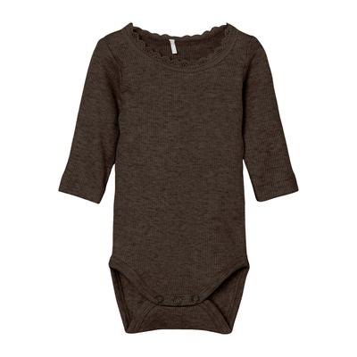 Body NAME IT "NBFKAB LS BODY NOOS", Baby, Gr. 50, N-Gr, delicioso detail:melange, Jersey, Obermaterial: 57% Baumwolle, 38% Modal, 5% Elasthan, meliert, casual, normal, Rundhals, Langarm, Bodies Image