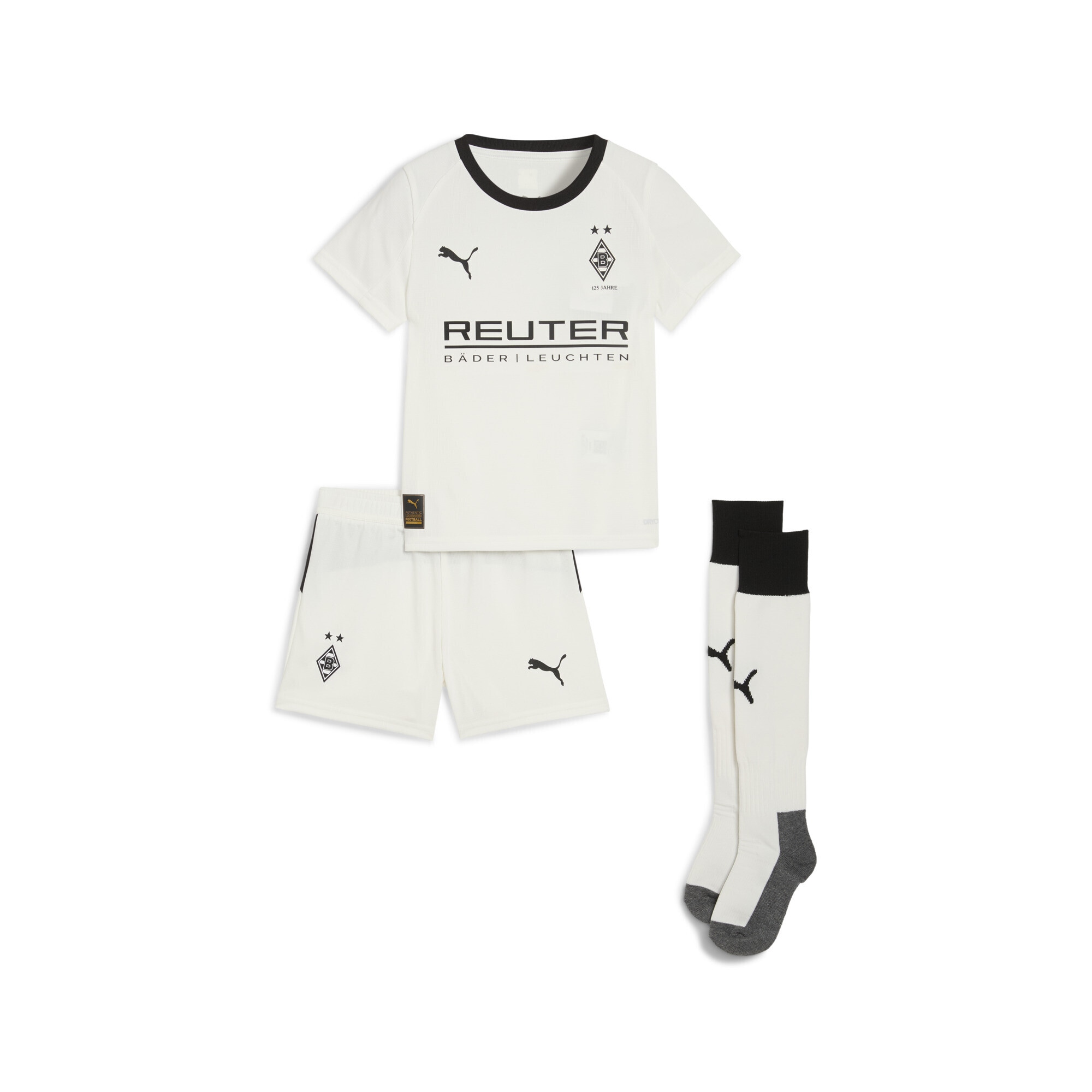 Trainingsanzug PUMA "Borussia Mönchengladbach 25/26 Heimtrikot Kinder", Jungen, Gr. 110, schwarz-weiß (warm weiß schwarz), Obermaterial: 100% Polyester; Rippe: 100% Polyester, Sportanzüge Trainingsanzug