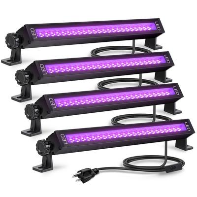 4-Pack UV LED Black Lights IP65 Waterproof Blacklight Bars for Glow-in-the-Dark Parties, Body Paint, Halloween & Stage Lighting