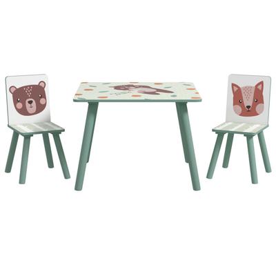 Zonekiz - Kindertisch mit 2 Stühlen, 3tlg höhenverstellbar Kindersitzgruppe aus Holz mit niedliches Image