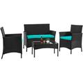 Patio Furniture Set 4 Piece Rattan Conversation Sets Patio Set Chairs with Thickened Cushions and Tempered Glass Table Outdoor Wicker Porch Furniture Random Arrangement for Yard or Backyard